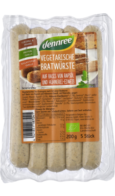 Vegetarische Bratwurst auf Basis von Rapsöl und Hühnerei-Eiweiß